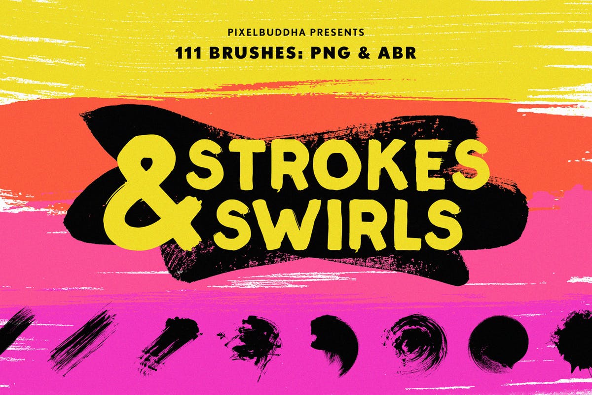 111个非凡令人着迷的PS画笔笔刷 Swirls & Strokes Brushes Set插图