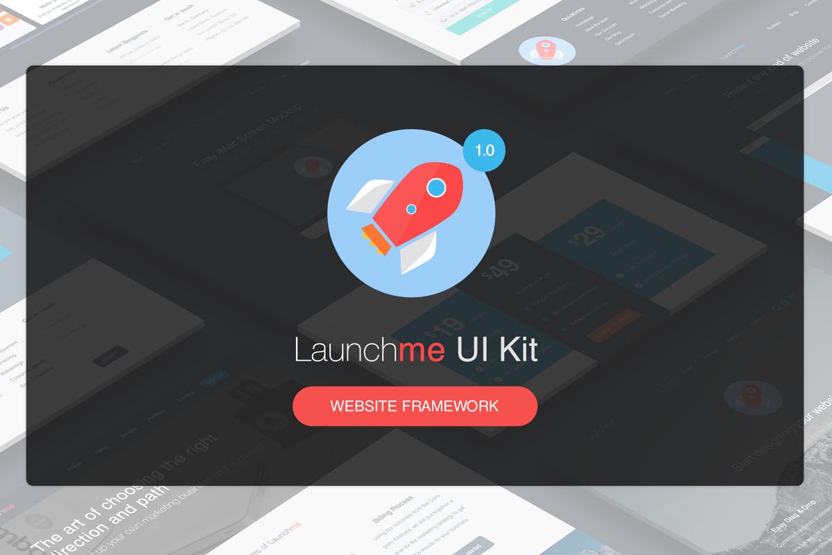 网站项目基础线框图UI套件素材 Launchme Website Wireframe UI Kit插图