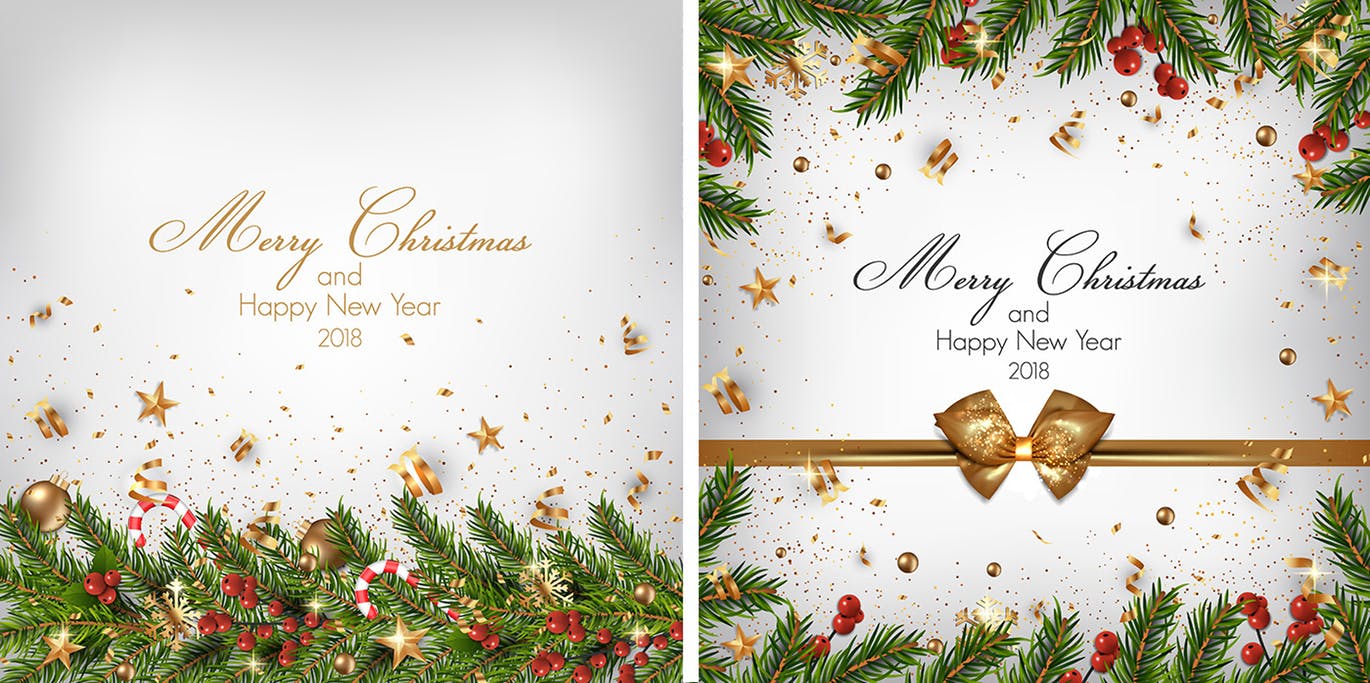 冬天设计的时髦的现代圣诞快乐和新年快乐2019卡片与金黄装饰品海报宣传单DM设计模板插图(3)