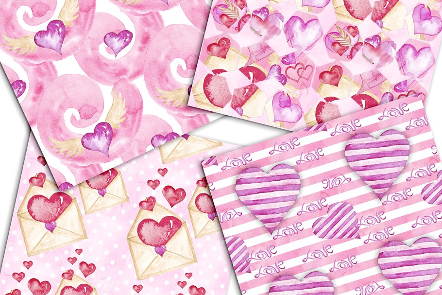 情人节元素纸张图案素材 Valentine’s Day Digital Paper Pack插图(2)
