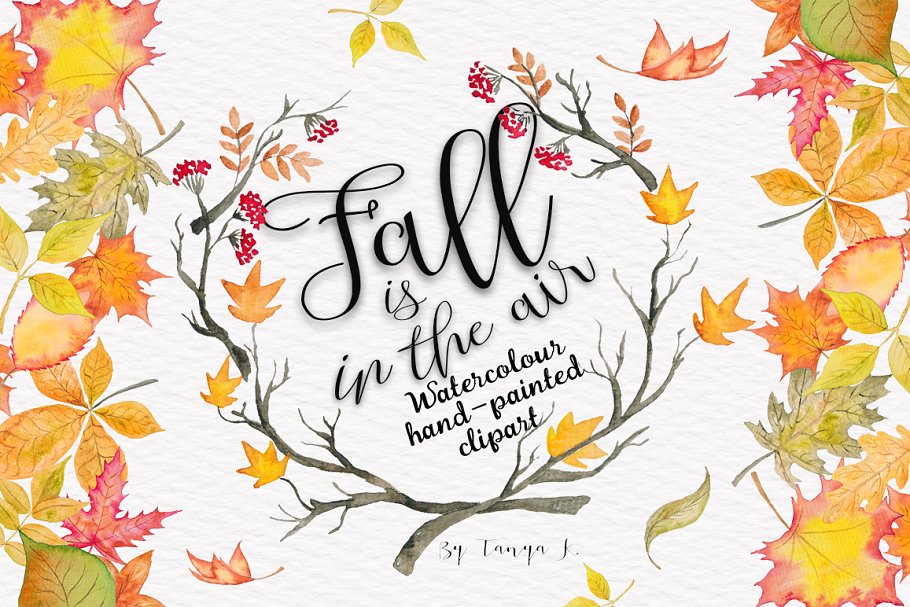 秋天气息水彩设计元素 Fall is in the air Autumn Watercolor插图