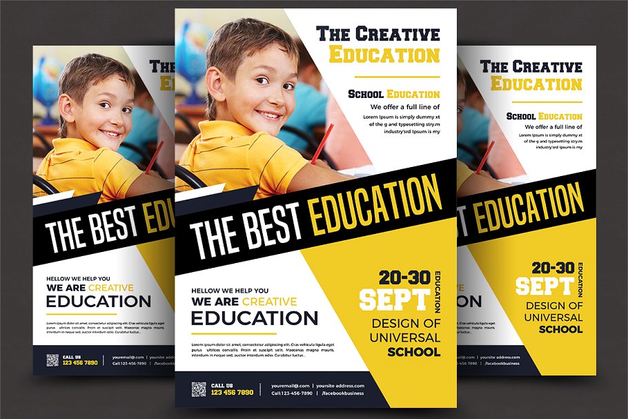 校园教育主题海报设计模板 School Education Flyer Templates插图