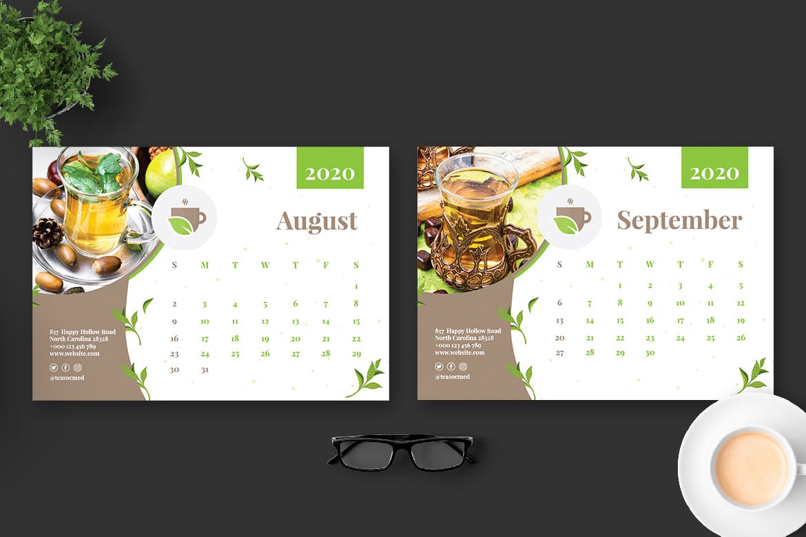 茶文化茶叶品牌定制2020年活页台历表设计模板 2020 Tea Herbal Green Calendar Pro插图(5)