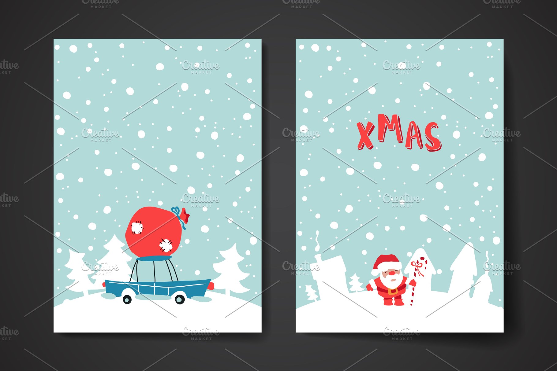圣诞节风格的贺卡&横幅模板 Set of Cards in Christmas style插图(1)