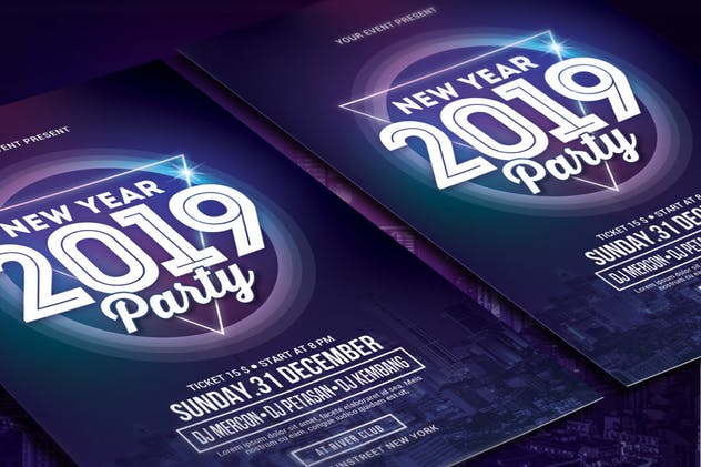 2019年跨年主题活动年会海报设计模板 New Year Party 2019插图(2)