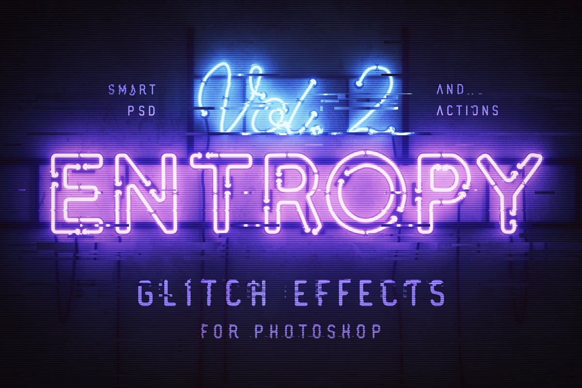 荧光灯管信号故障效果PS动作 Entropy Volume II Photoshop Glitch Effects插图