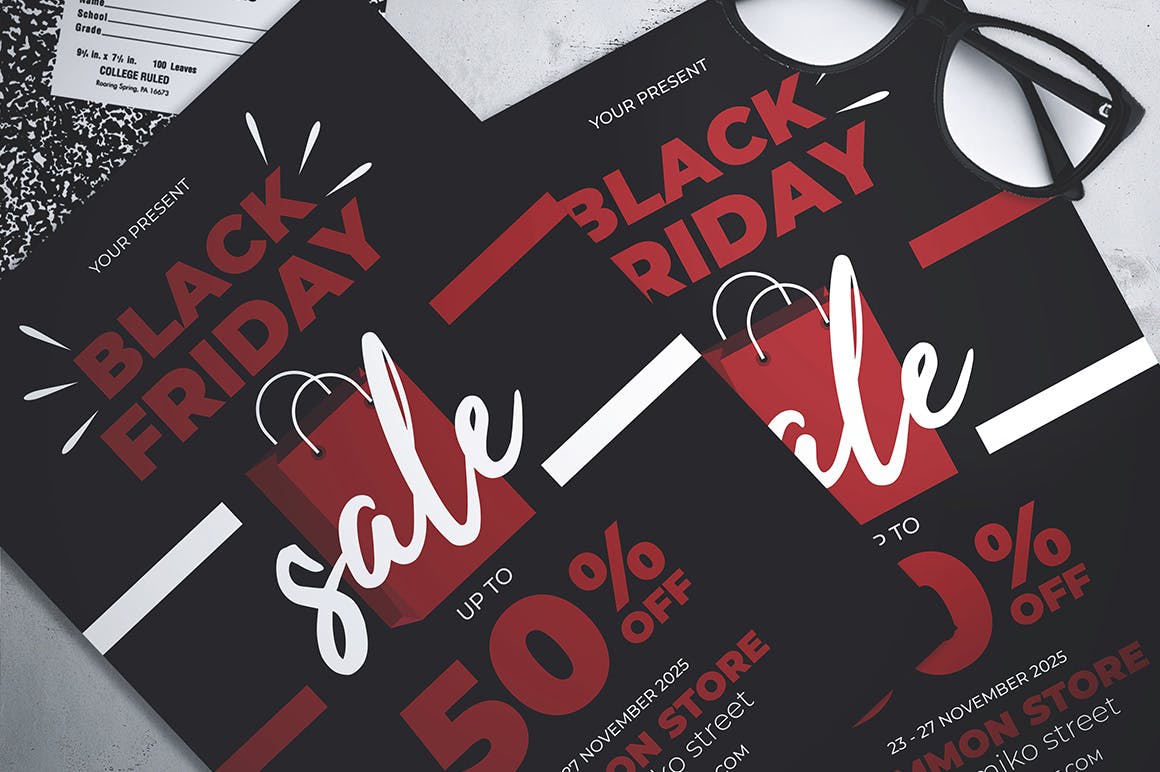 黑色星期五店铺打折活动宣传海报传单设计模板 Black Friday Flyer插图(1)