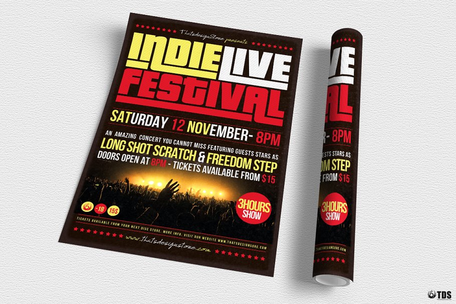 独立音乐节宣传海报设计PSD模板 Indie Live Festival Flyer PSD插图(2)
