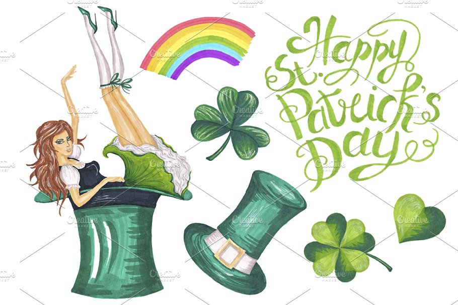 圣帕特里克节节日手绘插图合集 Happy St.Patrick’s Day Collection插图(2)