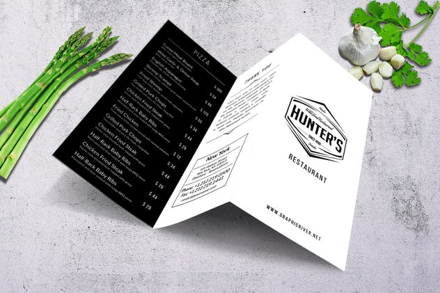 极简主义A4规格三折页菜单设计模板 Minimal A4 Trifold Food Menu Design插图(5)