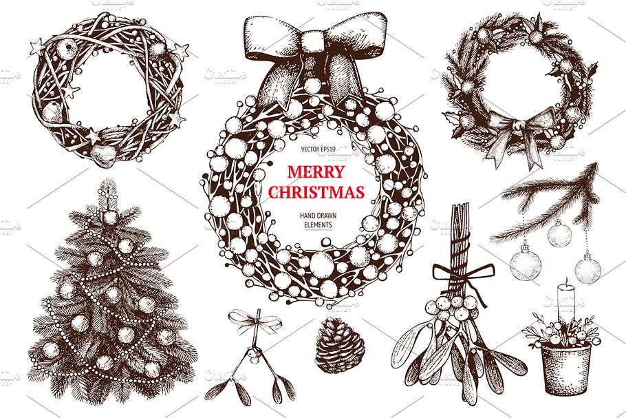 圣诞节装饰元素设计素材 Vector Christmas Design插图(1)