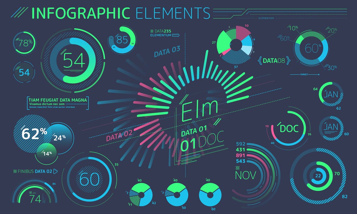 扁平化设计风格信息图表数据演示设计素材 Flat Infographic Elements插图(4)