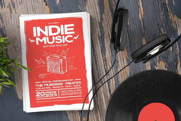 复古创意设计独立音乐活动海报模板 Indie Music Concert插图(2)