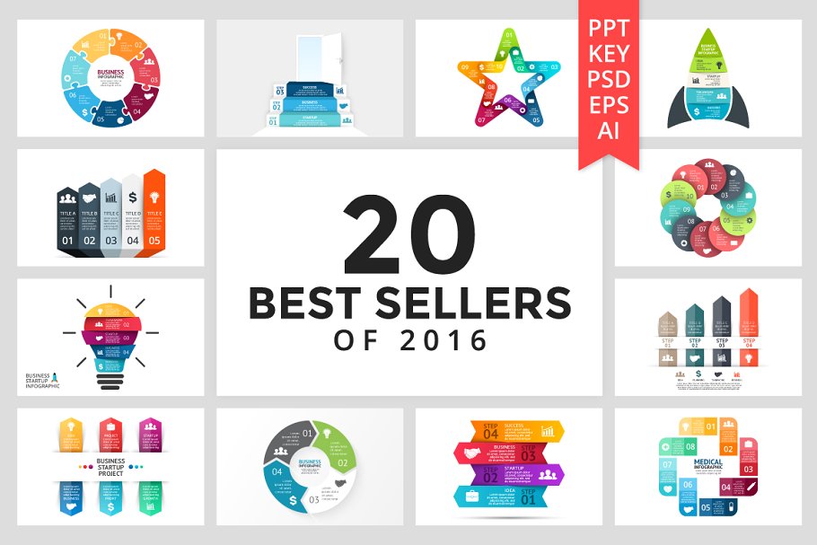 幻灯片设计元素信息图表图形素材 20 Best Sellers of 2016.插图