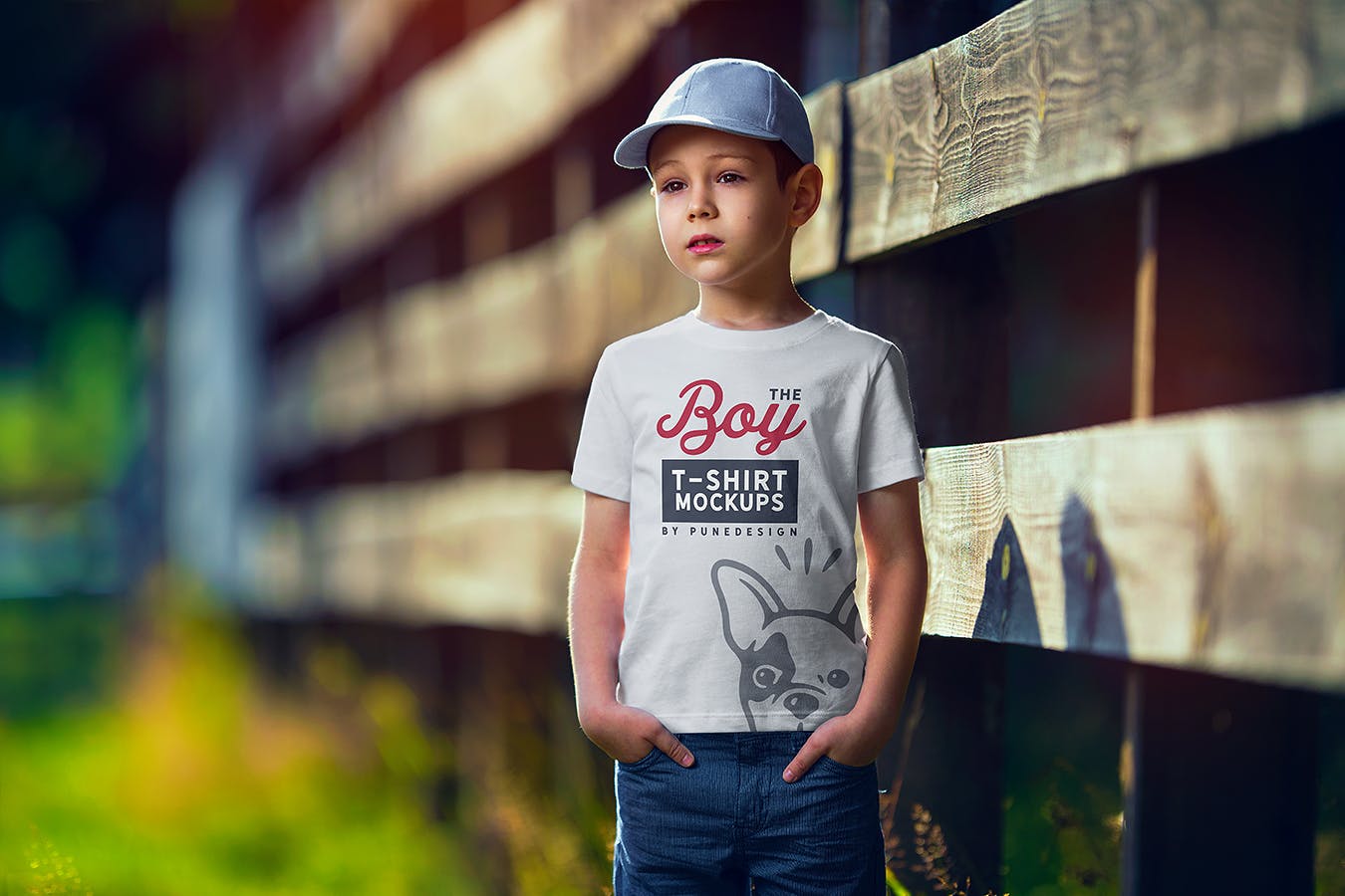 男童T恤胸前印花图案设计预览样机模板v1 Boy T-Shirt Mock-Up Set插图(1)