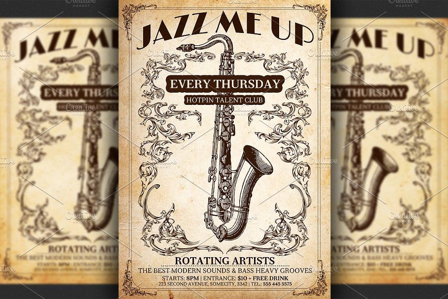 爵士音乐海报传单模板 Jazz Poster Flyer Template插图