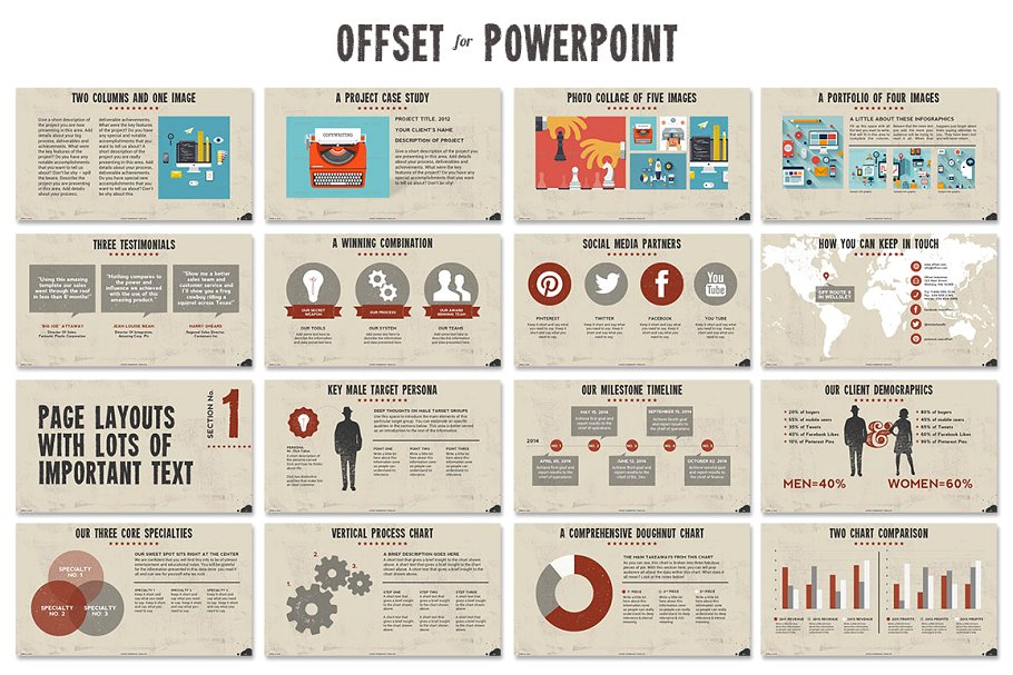 创意复古打印风格PPT演示模板 Offset Powerpoint Template插图(4)