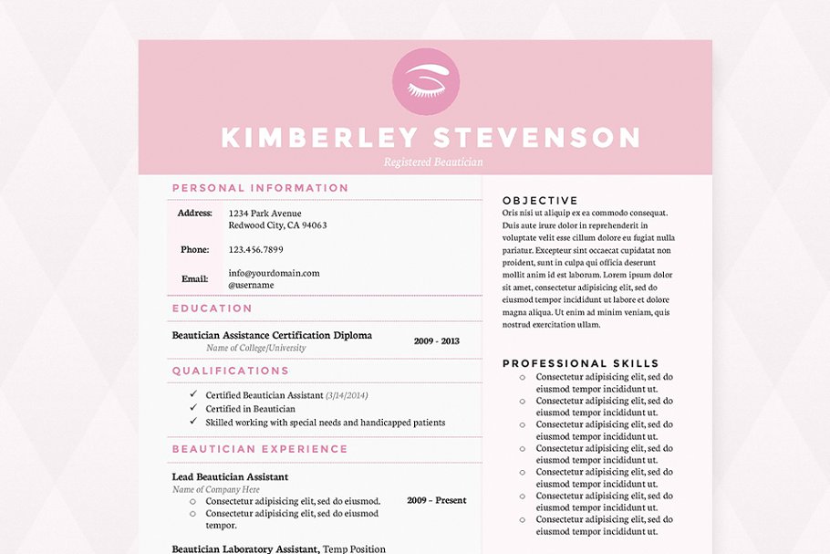 美容化妆行业简历&介绍信模板 Crisp Pink Resume, Cover Letter Pkg.插图(2)