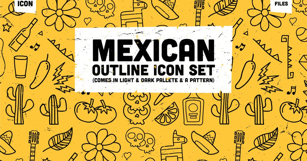 墨西哥国家元素轮廓图标集插图