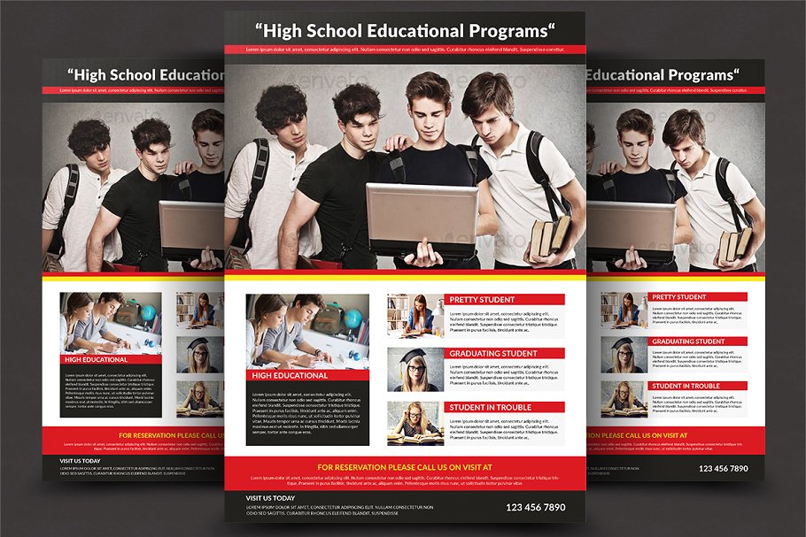 开学季教育机构单张印刷传单模板 High School Flyer Templates插图