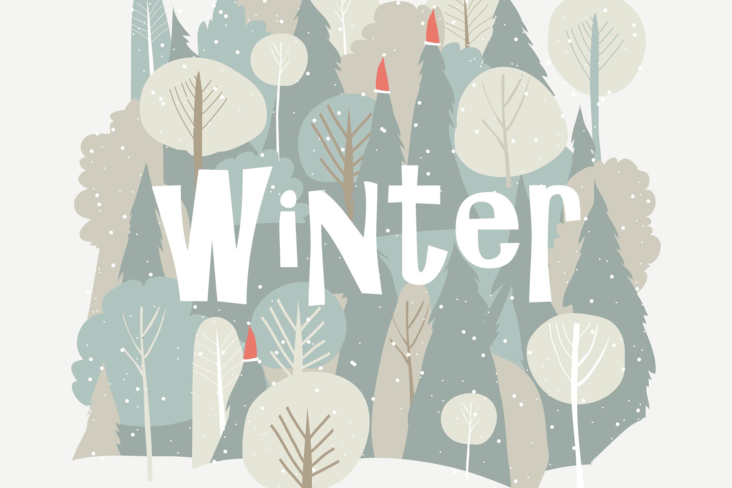 卡通风格冬日森林圣诞节主题矢量背景素材 Vector cartoon winter forest. Christmas background插图