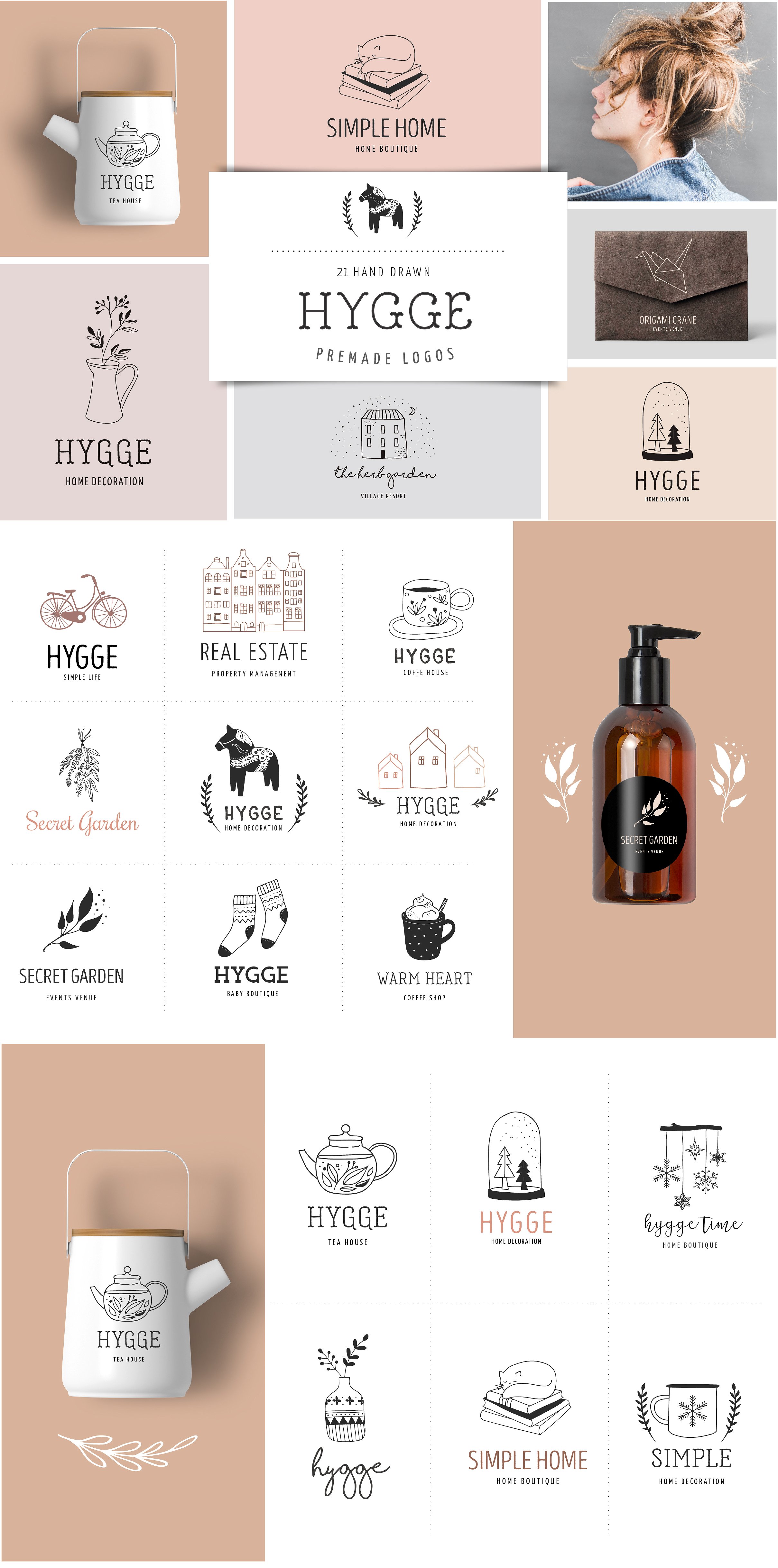 欧式手绘风格Logo设计模板 Hygge – premade logo collection插图