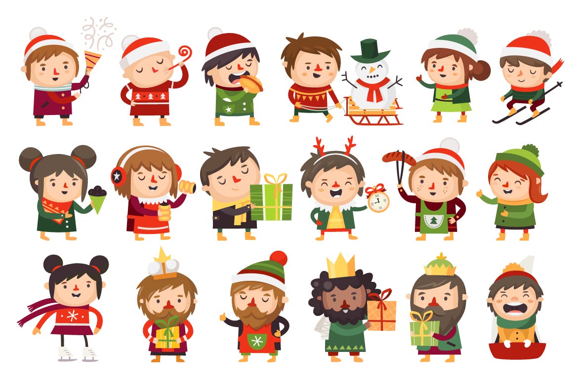 圣诞节主题卡通人物形象矢量图形素材 Christmas children插图