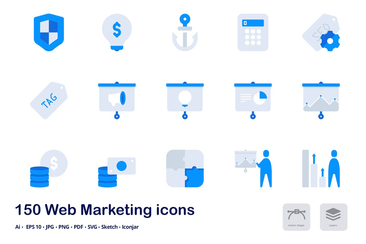 150枚网站营销双色调扁平化图标素材 Web Marketing Accent Duo Tone Flat Icons插图(9)