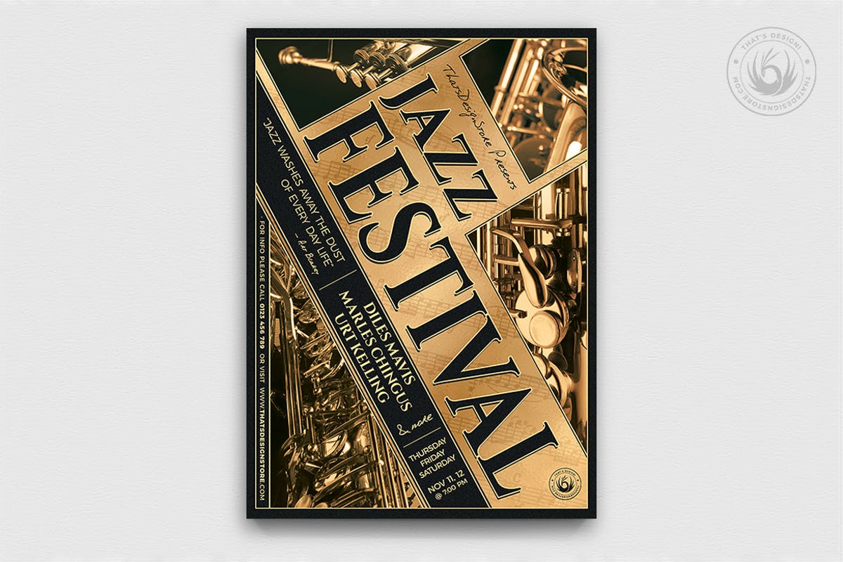 创意爵士音乐演奏会活动海报模板v1 Jazz Festival Flyer Template V1插图
