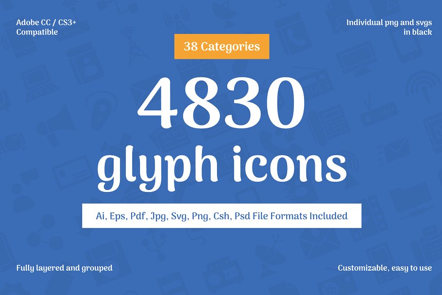 4830个多领域象形写意文字图标 4830 Glyph Icons插图