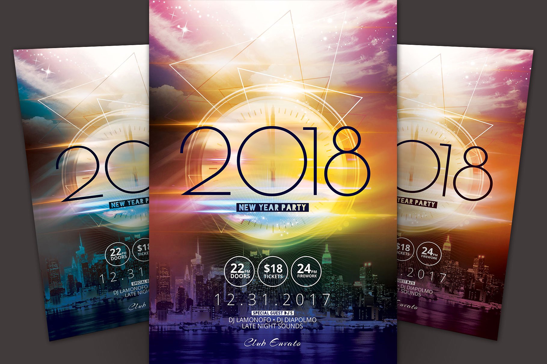 新年跨年年会活动海报传单模板 New Year Party Flyer Template插图