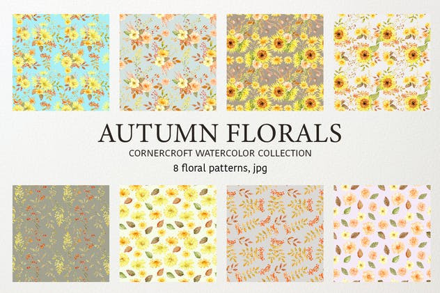 秋天花卉水彩绘画艺术设计素材 Watercolor Autumn Florals Collection插图(4)