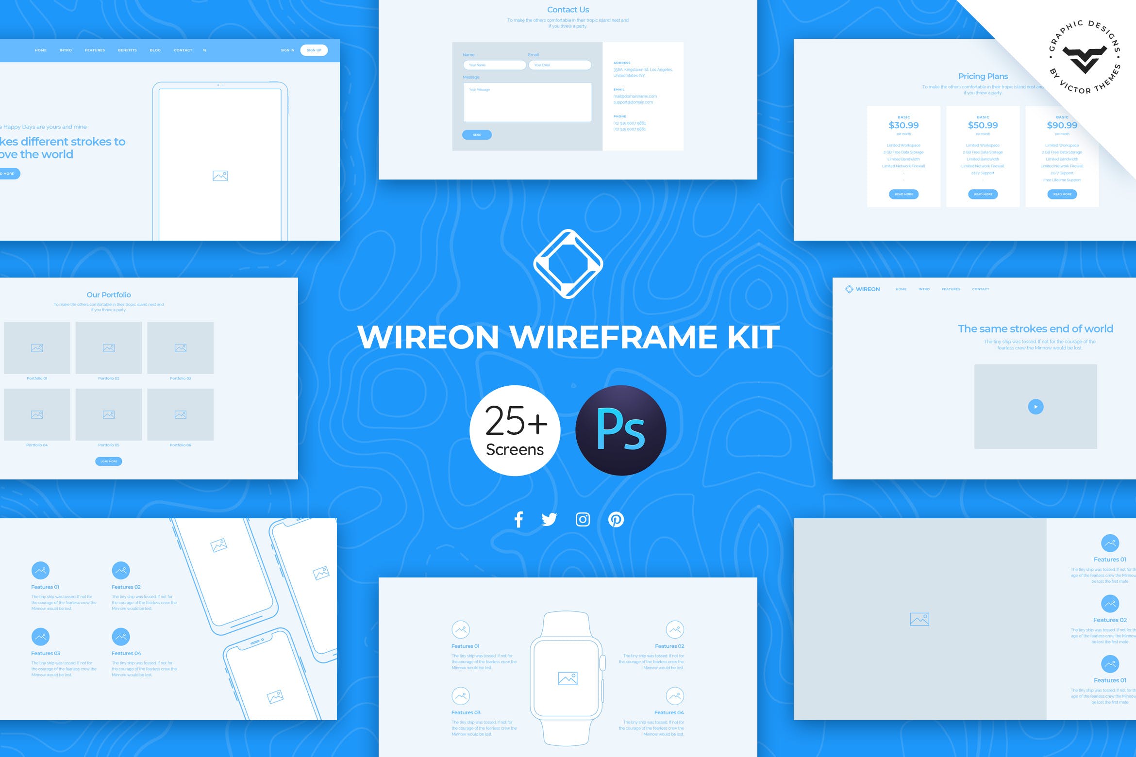 网站设计线框图设计套件 Wireon Web Wireframe Kit插图