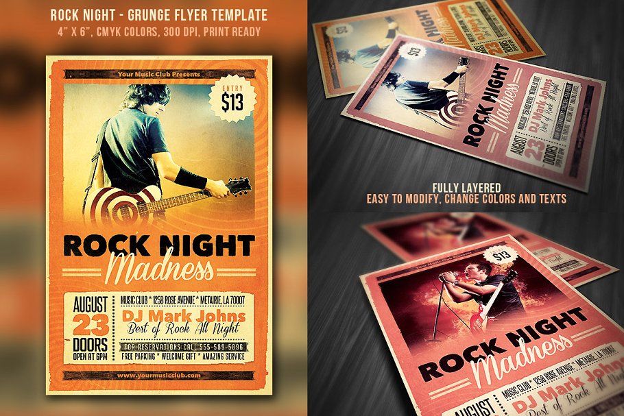 摇滚之夜活动海报传单模板  Rock Night Grunge Flyer插图