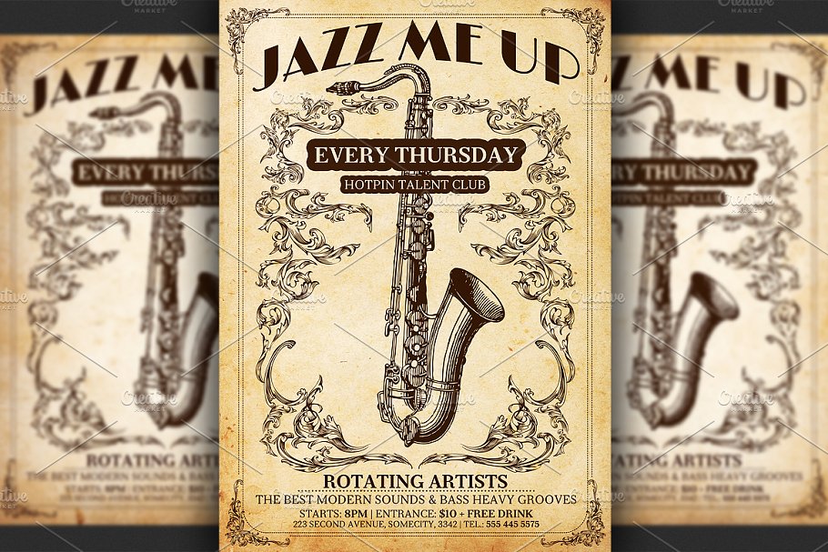 爵士音乐海报传单模板 Jazz Poster Flyer Template插图(1)