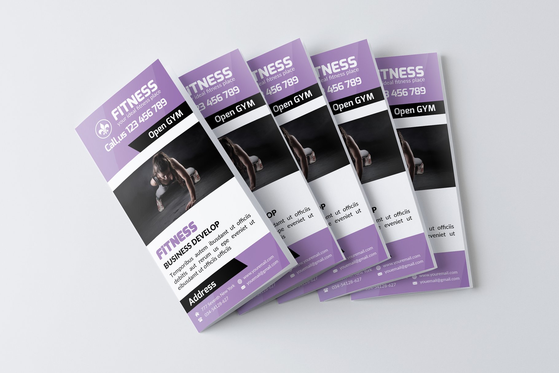 运动健身俱乐部传单设计模板 Sport Fitness Trifold Brochure插图(1)