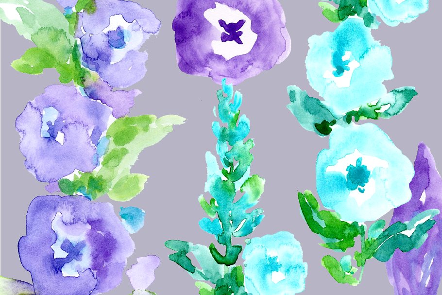 紫色水彩花穗花卉插画 Watercolor Floral Spikes Purple插图(3)