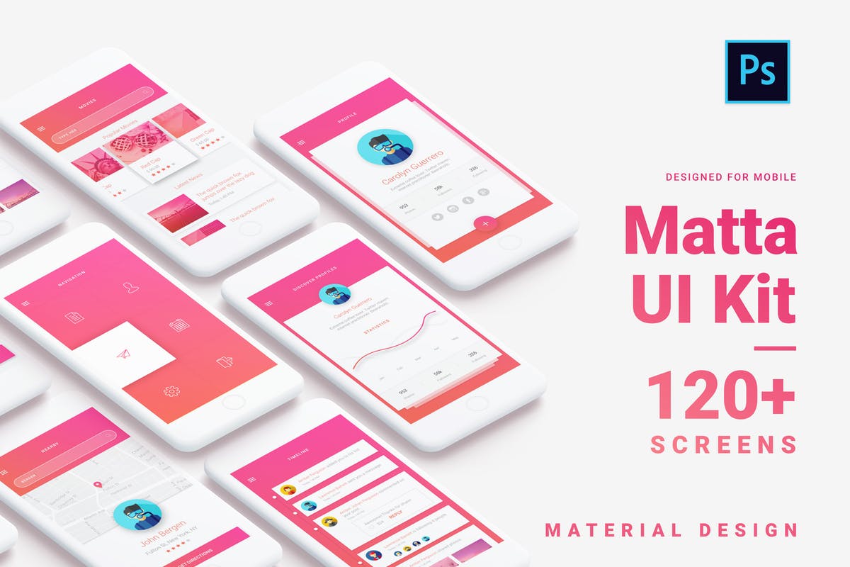 Google Material设计风格手机APP应用标准UI套件模板 Matta – Material Design UI Kit for Ps插图