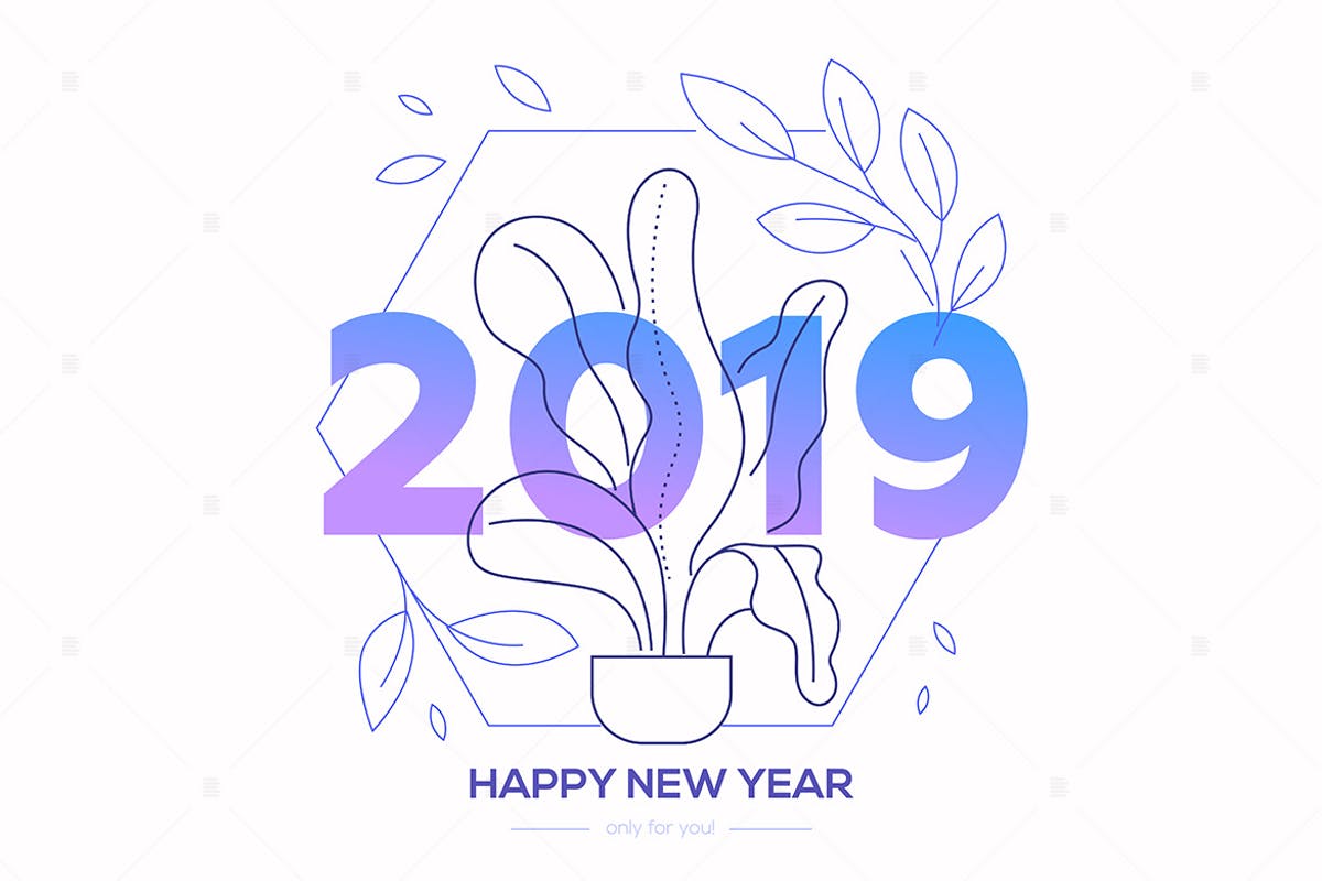 新年快乐线条设计风格插画 Happy New Year – line design style illustration插图