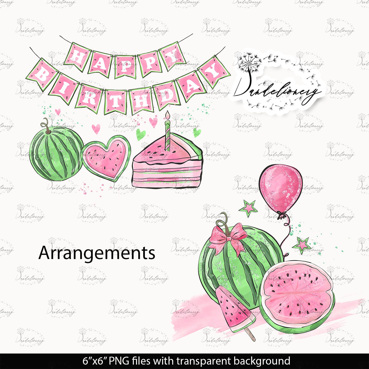 粉色西瓜瓣水彩剪贴画PNG素材 Watercolor Pink Watermelon Clipart插图(2)