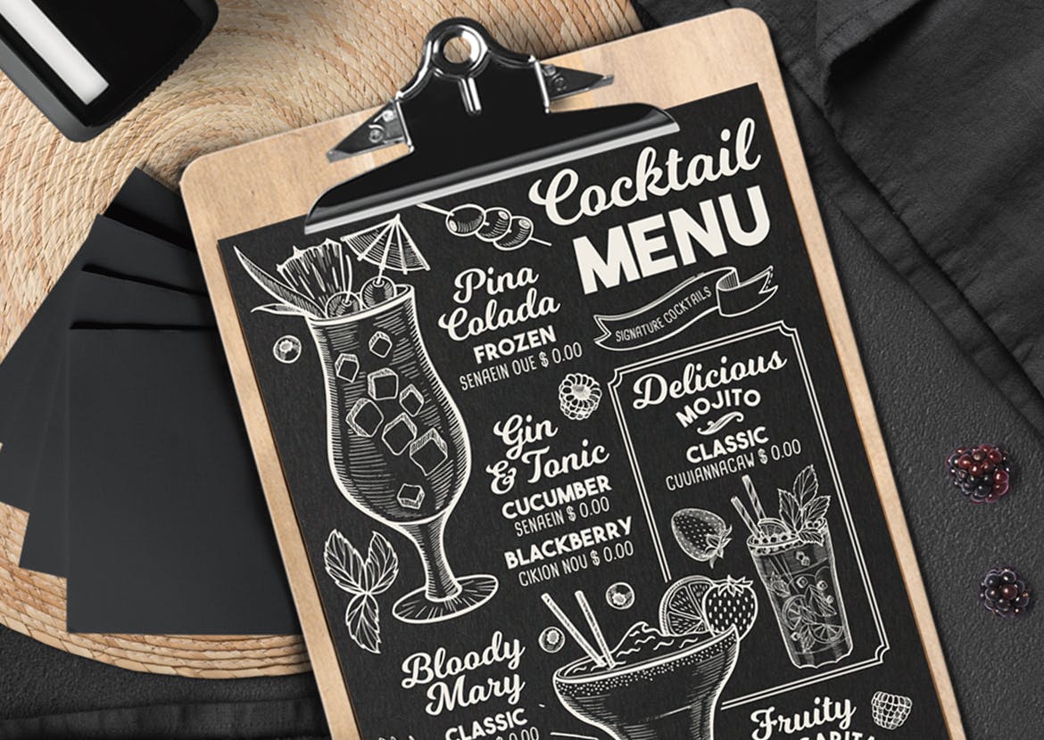 复古设计风格鸡尾酒饮料菜单模板 Cocktail Drink Menu插图(2)