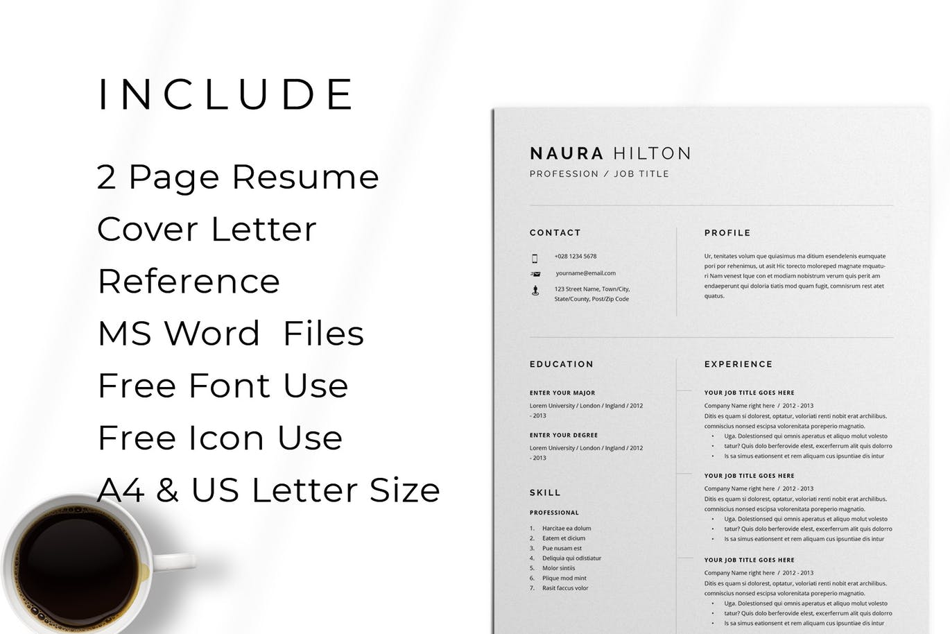极简设计风格求职简历&推荐信设计模板 Resume + Cover Letter插图(4)