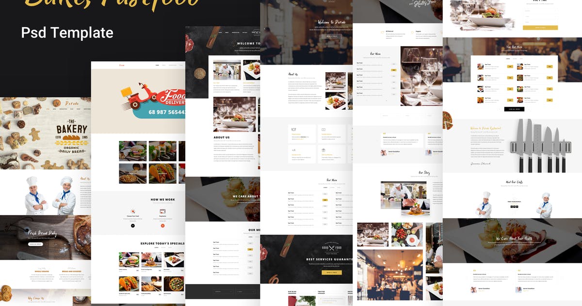 餐厅/面包/咖啡/烘焙网站设计PSD模板 Dorado – Restaurant,Bread,Coffe,Bake PSD Template插图