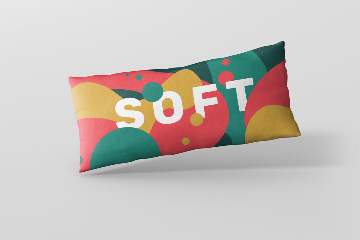 时尚多彩长矩形沙发卧室枕头样机模板 Pillow Mockup – Long Rectangle插图