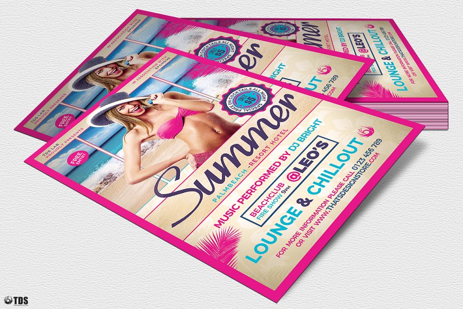 性感女郎夏日海滩派对推广传单PSD模板 Summer Beach Flyer PSD V2插图(3)