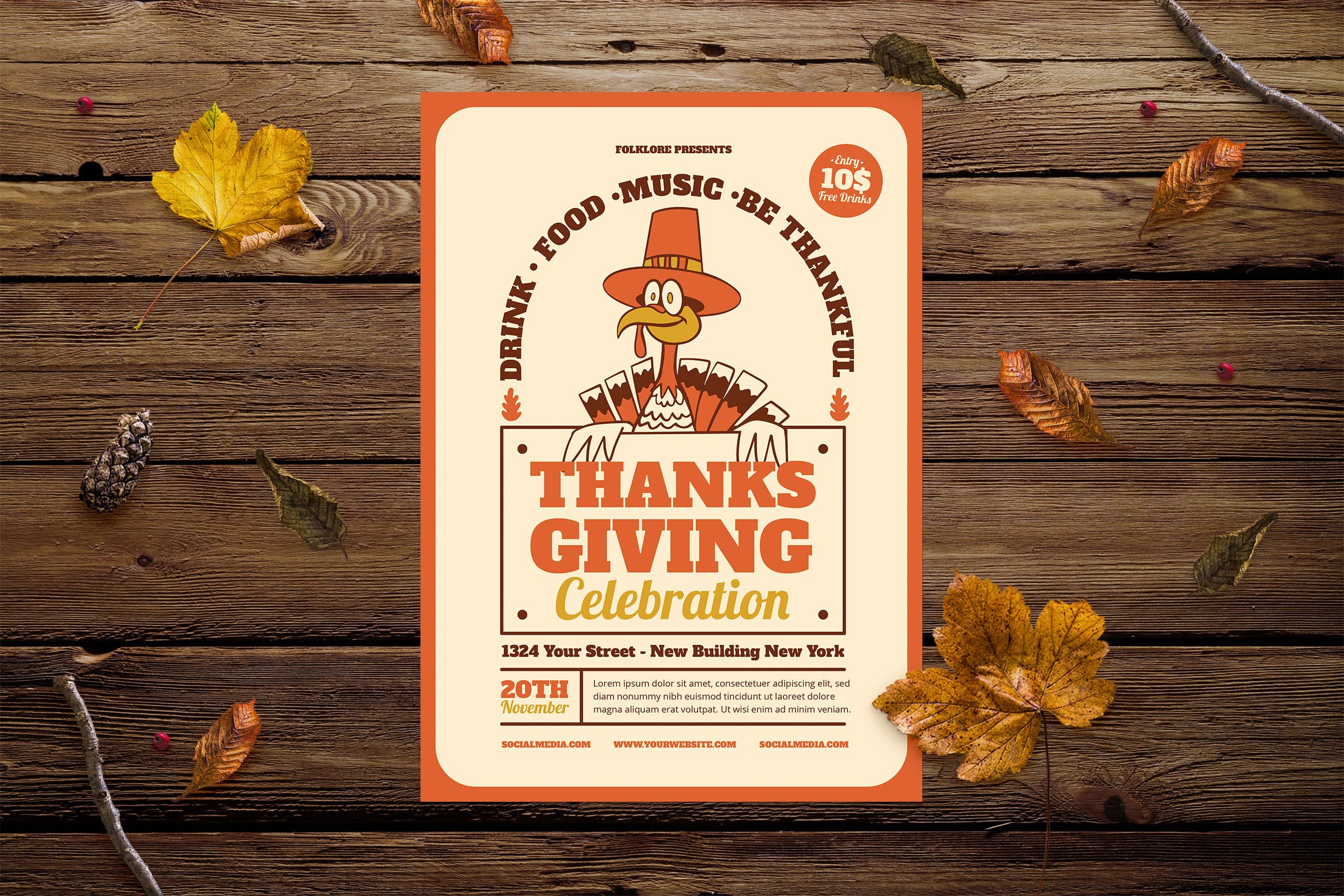 火鸡感恩节庆典活动海报传单设计模板 Turkey Thanksgiving Celebration插图