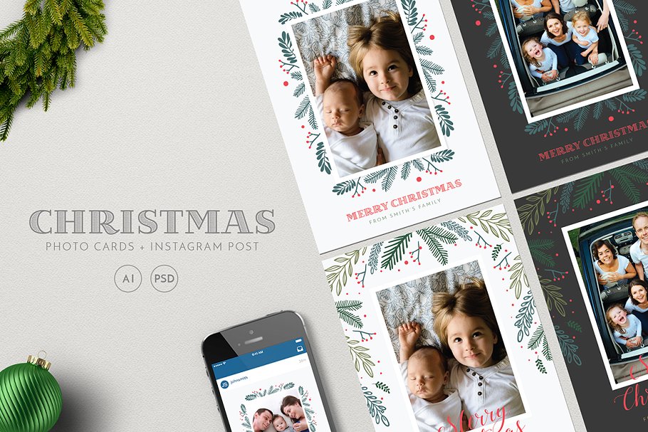 圣诞节日贺卡+ Instagram帖子模板 Christmas Photo Cards + Instagram插图