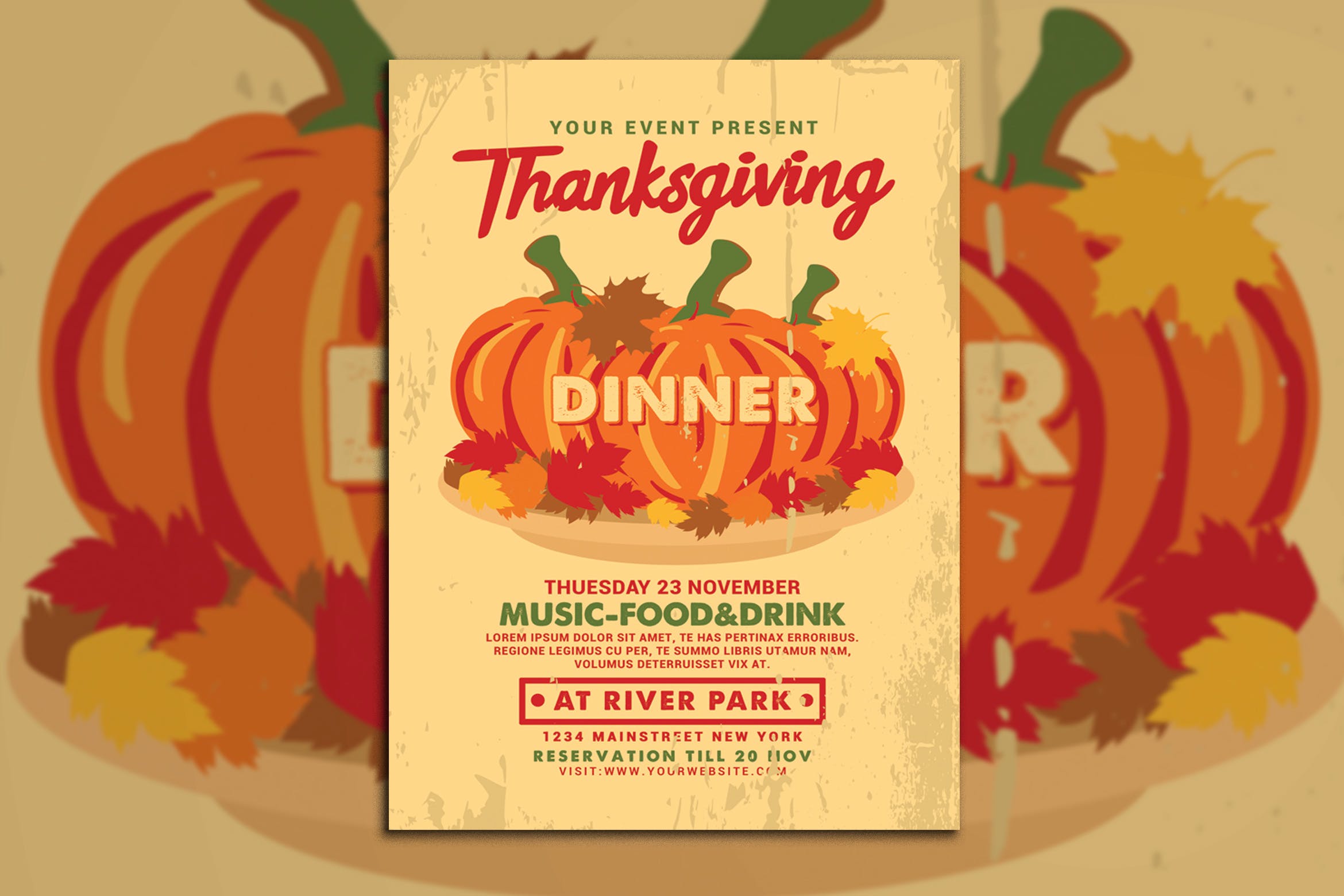 感恩节美食音乐主题活动海报传单模板 Thanksgiving Dinner Flyer插图