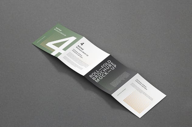 方形四折页折叠小册子传单样机 Roll-Fold Brochure Mockup – Square Format插图(9)