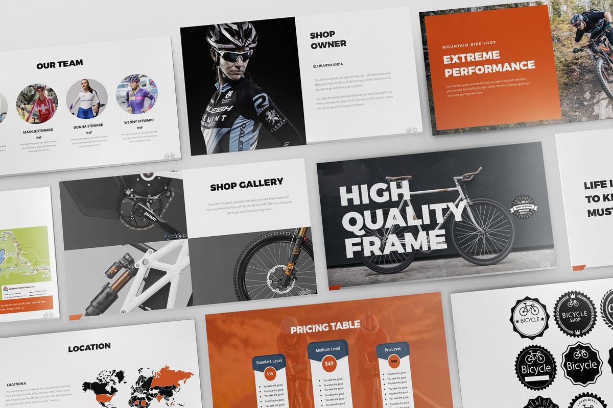 自行车品牌宣传PPT幻灯片设计模板 Bicycle Powerpoint Presentation Template插图